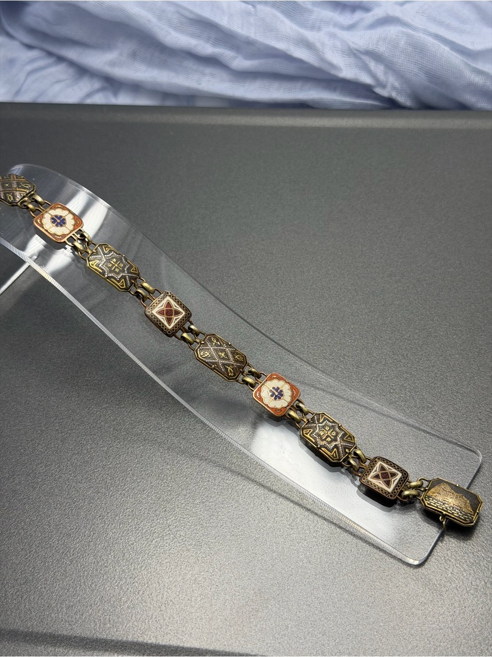 Vintage Damascene and Champleve Bracelet